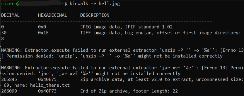 binwalk command output